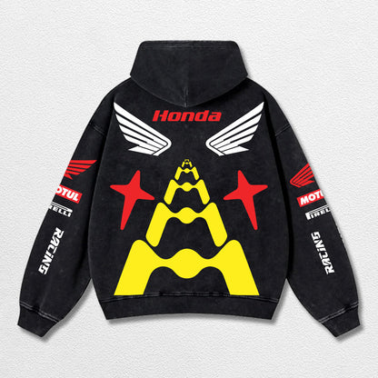 Retro Honda 05 Racing Washed Hoodie MotoGP World Champion Enthusiast Apparel Streetwear Racing Team Super Motorsports Clothing Riders Motocross Off-Road Dirt Bike Fan Gear Cotton For Moto Fan
