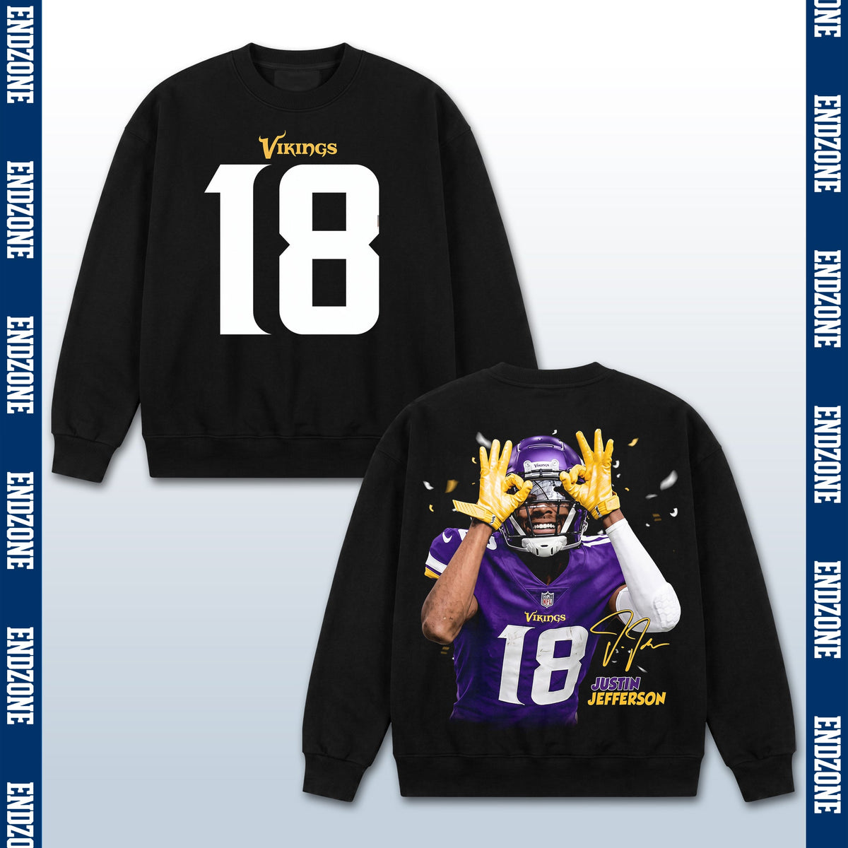Justin Jefferson Minnesota Vikings #18 Griddy Celebration Vintage Graphic Hoodie Sweatshirt T-Shirt, NFL Football Season Apparel, J. Jefferson JJ18 Jetsetta Legend Retro Streetwear Tee, Minnesota Football Fan Gift