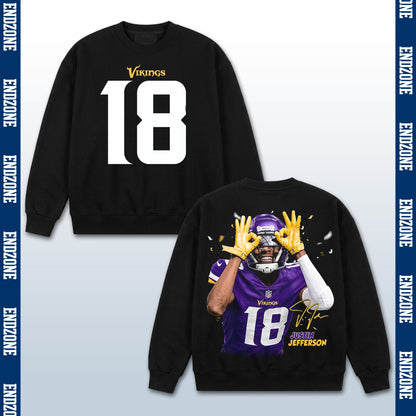 Justin Jefferson Minnesota Vikings #18 Griddy Celebration Vintage Graphic Hoodie Sweatshirt T-Shirt, NFL Football Season Apparel, J. Jefferson JJ18 Jetsetta Legend Retro Streetwear Tee, Minnesota Football Fan Gift