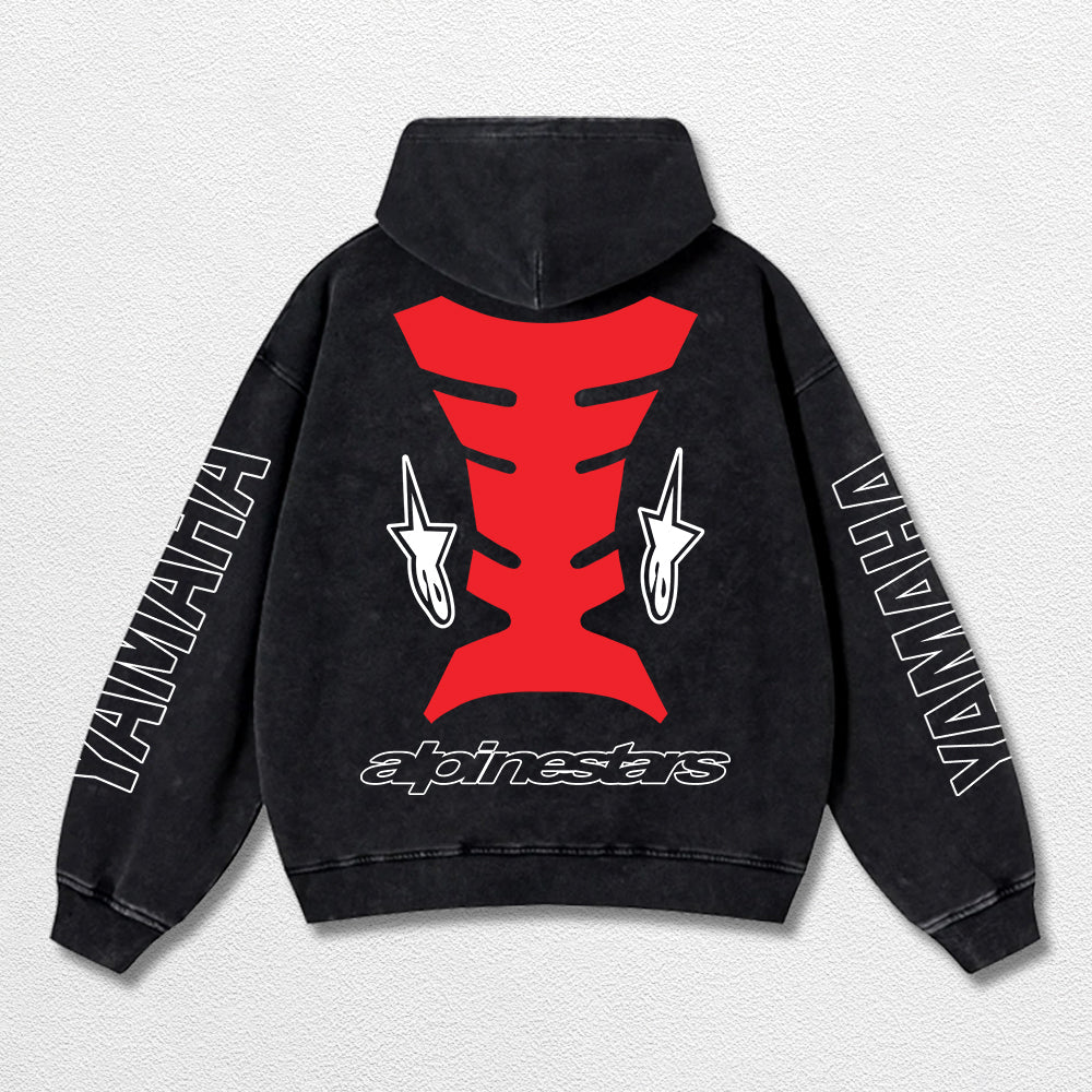 Retro Alpinestars Yamaha Racing Washed Hoodie MotoGP World Champion Enthusiast Apparel Streetwear Racing Team Super Motorsports Clothing Riders Motocross Off-Road Dirt Bike Fan Gear Cotton For Moto Fan