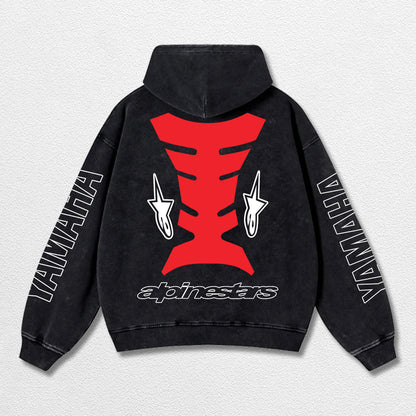 Retro Alpinestars Yamaha Racing Washed Hoodie MotoGP World Champion Enthusiast Apparel Streetwear Racing Team Super Motorsports Clothing Riders Motocross Off-Road Dirt Bike Fan Gear Cotton For Moto Fan