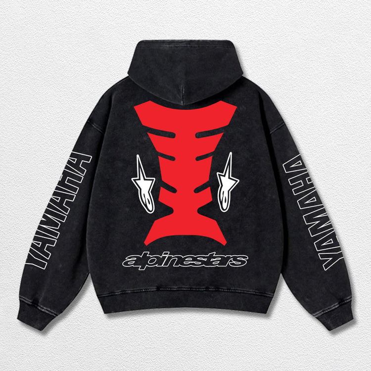 Retro Alpinestars Yamaha Racing Washed Hoodie MotoGP World Champion Enthusiast Apparel Streetwear Racing Team Super Motorsports Clothing Riders Motocross Off-Road Dirt Bike Fan Gear Cotton For Moto Fan