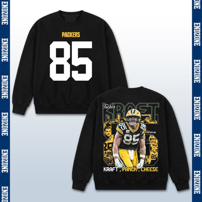 Tucker Kraft Green Bay Packers #85 Kraft, Panck, Cheese Vintage Graphic Hoodie Sweatshirt T-Shirt, NFL Football Season Apparel, T. Kraft TK85 Legend Retro Streetwear Tee, Green Bay Football Fan Gift