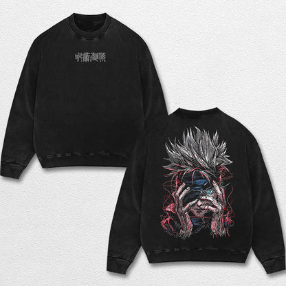 Retro Satoru Gojo - Jujutsu Kaisen Oversize Lightweight Acid Washed Hoodie Sweatshirt Tee, Anime Graphic Design Unisex Top Cotton Streetwear Shirt Clothes