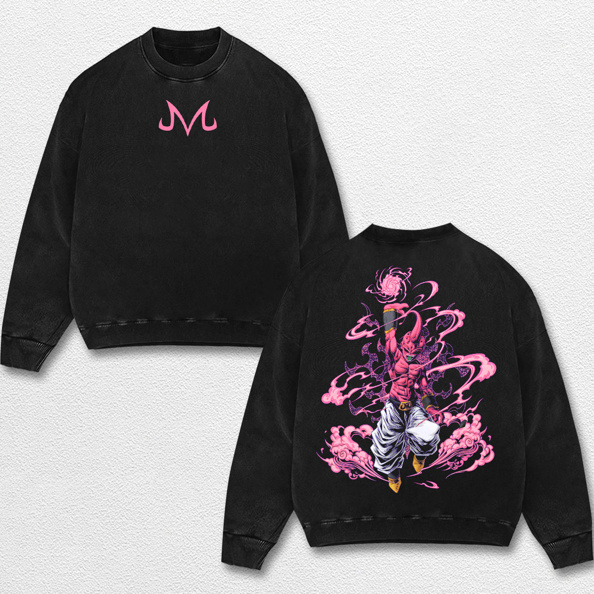 Retro Majin Buu Pink - Dragon Ball Z Oversize Lightweight Acid Washed Hoodie Sweatshirt Tee, Anime Graphic Design Unisex Top Cotton Streetwear Shirt Clothes