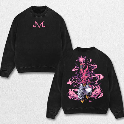 Retro Majin Buu Pink - Dragon Ball Z Oversize Lightweight Acid Washed Hoodie Sweatshirt Tee, Anime Graphic Design Unisex Top Cotton Streetwear Shirt Clothes