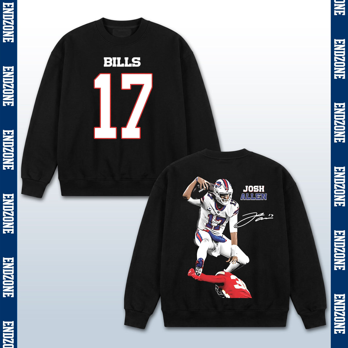 Josh Allen Buffalo Bills #17 Hurdling Tackler Vintage Graphic Hoodie Sweatshirt T-Shirt, NFL Football Season Apparel, J. Allen JA17 MVP Legend Retro Streetwear Tee, Buffalo Football Fan Gift