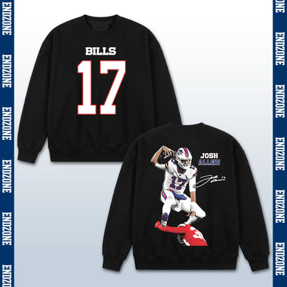 Josh Allen Buffalo Bills #17 Hurdling Tackler Vintage Graphic Hoodie Sweatshirt T-Shirt, NFL Football Season Apparel, J. Allen JA17 MVP Legend Retro Streetwear Tee, Buffalo Football Fan Gift