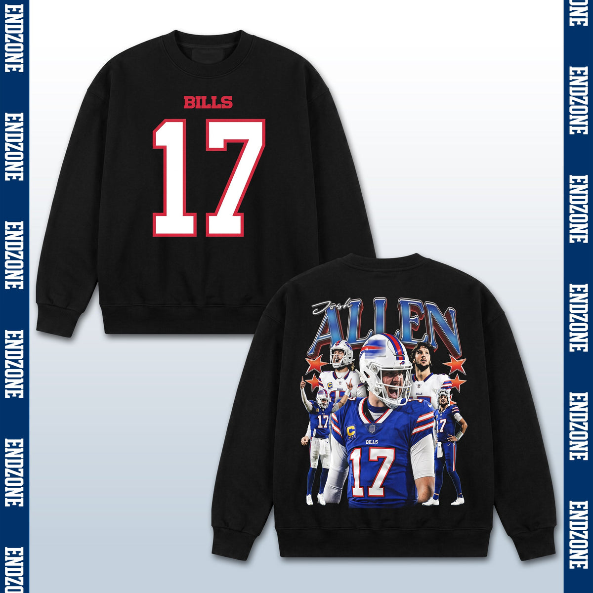 Josh Allen Buffalo Bills #17 Multi-Photo Action Vintage Graphic Hoodie Sweatshirt T-Shirt, NFL Football Season Apparel, J. Allen JA17 QB1 Legend Retro Streetwear Tee, Buffalo Football Fan Gift