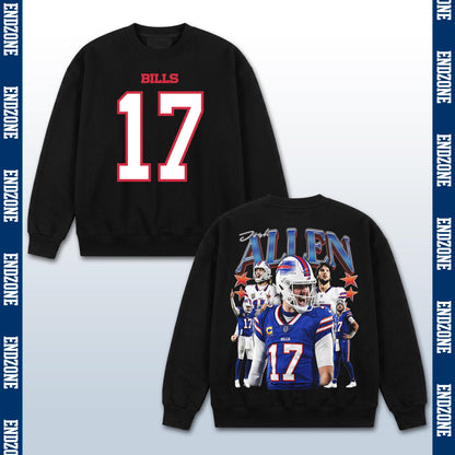 Josh Allen Buffalo Bills #17 Multi-Photo Action Vintage Graphic Hoodie Sweatshirt T-Shirt, NFL Football Season Apparel, J. Allen JA17 QB1 Legend Retro Streetwear Tee, Buffalo Football Fan Gift