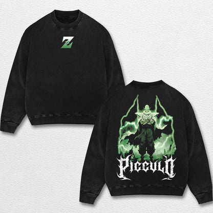 Retro Piccolo- Dragon Ball Z Oversize Lightweight Acid Washed Hoodie Sweatshirt Tee, Anime Graphic Design Unisex Top Cotton Streetwear Shirt Clothes