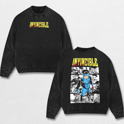 Retro Invincible Mark Grayson Blue Graphic Tee, Invincible MCU Animated Series T Shirt, Superhero Punch Comic Design, Oversized Streetwear Unisex Tee, Vintage Bloody Comic Style, Gift for Invincible Fan, Adult Animation Merch