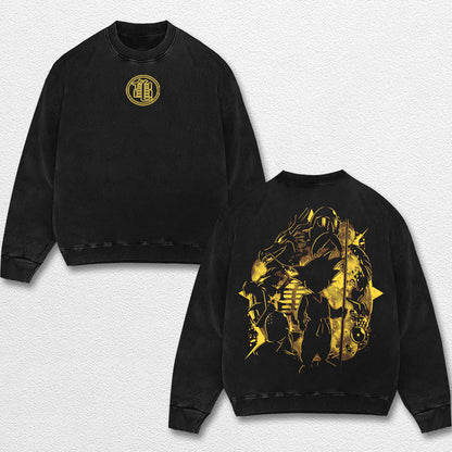 Retro Kid Son GoKu - Dragon Ball Z Oversize Lightweight Acid Washed Hoodie Sweatshirt Tee, Anime Graphic Design Unisex Top Cotton Streetwear Shirt Clothes