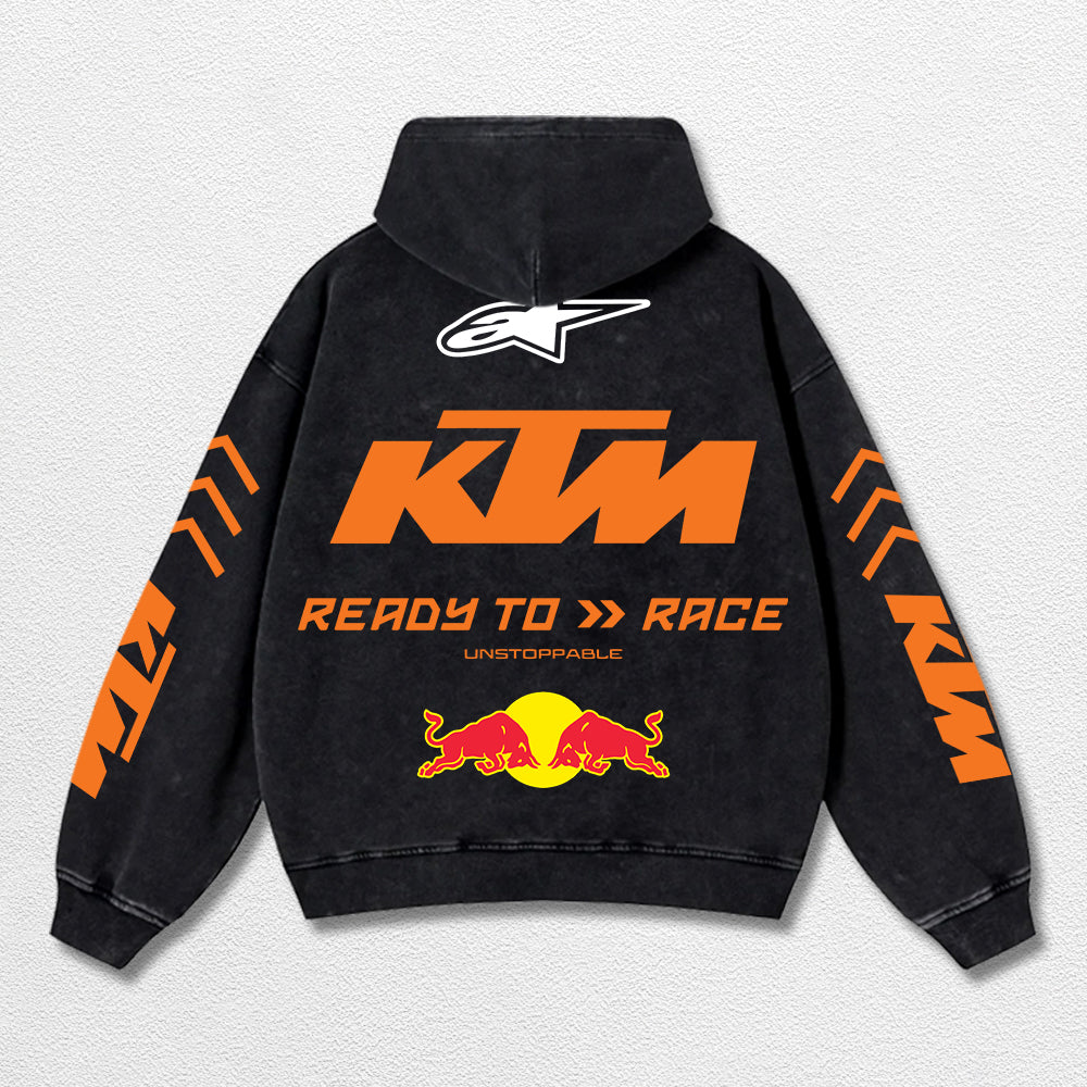 Retro Bell Helmets Redbull KTM Racing Washed Hoodie MotoGP World Champion Enthusiast Apparel Streetwear Racing Team Super Motorsports Clothing Riders Motocross Off-Road Dirt Bike Fan Gear Cotton For Moto Fan