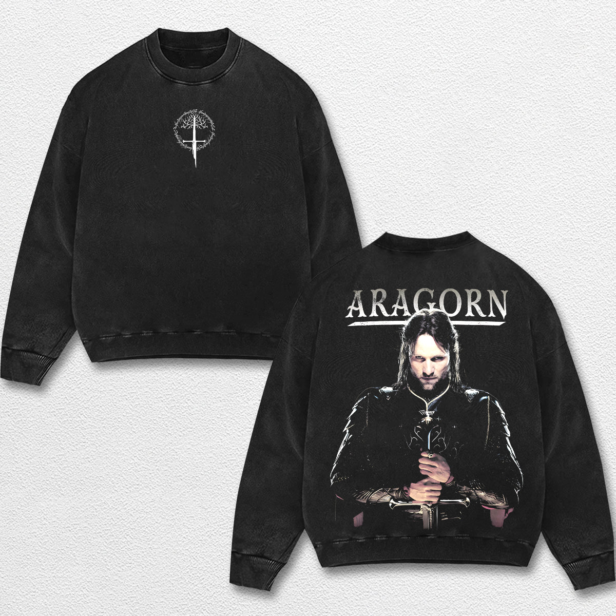 Retro Aragorn Vintage Washed T Shirt – Lord of the Rings Graphic Tee, LOTR Aragorn Shirt, White Tree of Gondor Middle Earth Fantasy Merch, Medieval Warrior Oversized Streetwear, Retro Dark Aesthetic Unisex Gift for Tolkien Fans