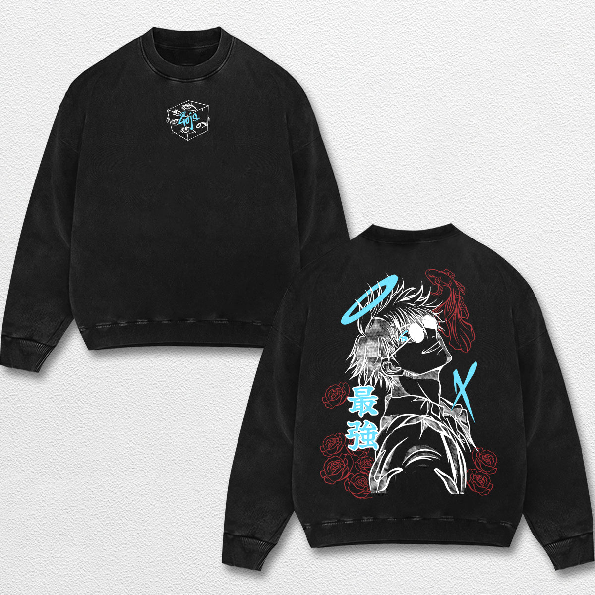 Retro Angel Gojo Satoru - Jujutsu Kaisen Oversize Lightweight Acid Washed Hoodie Sweatshirt Tee, Anime Graphic Design Unisex Top Cotton Streetwear Shirt Clothes
