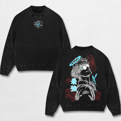 Retro Angel Gojo Satoru - Jujutsu Kaisen Oversize Lightweight Acid Washed Hoodie Sweatshirt Tee, Anime Graphic Design Unisex Top Cotton Streetwear Shirt Clothes