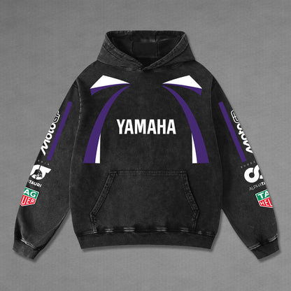 Yamaha Alphatauri Biker Hoodie Washed Vintage MotoGP Racing Streetwear, Motorcycle Graphic Hoodie Unisex, Designed for Motor Fans, Sportbike Culture, Speed Lovers & Urban Motorbike Style