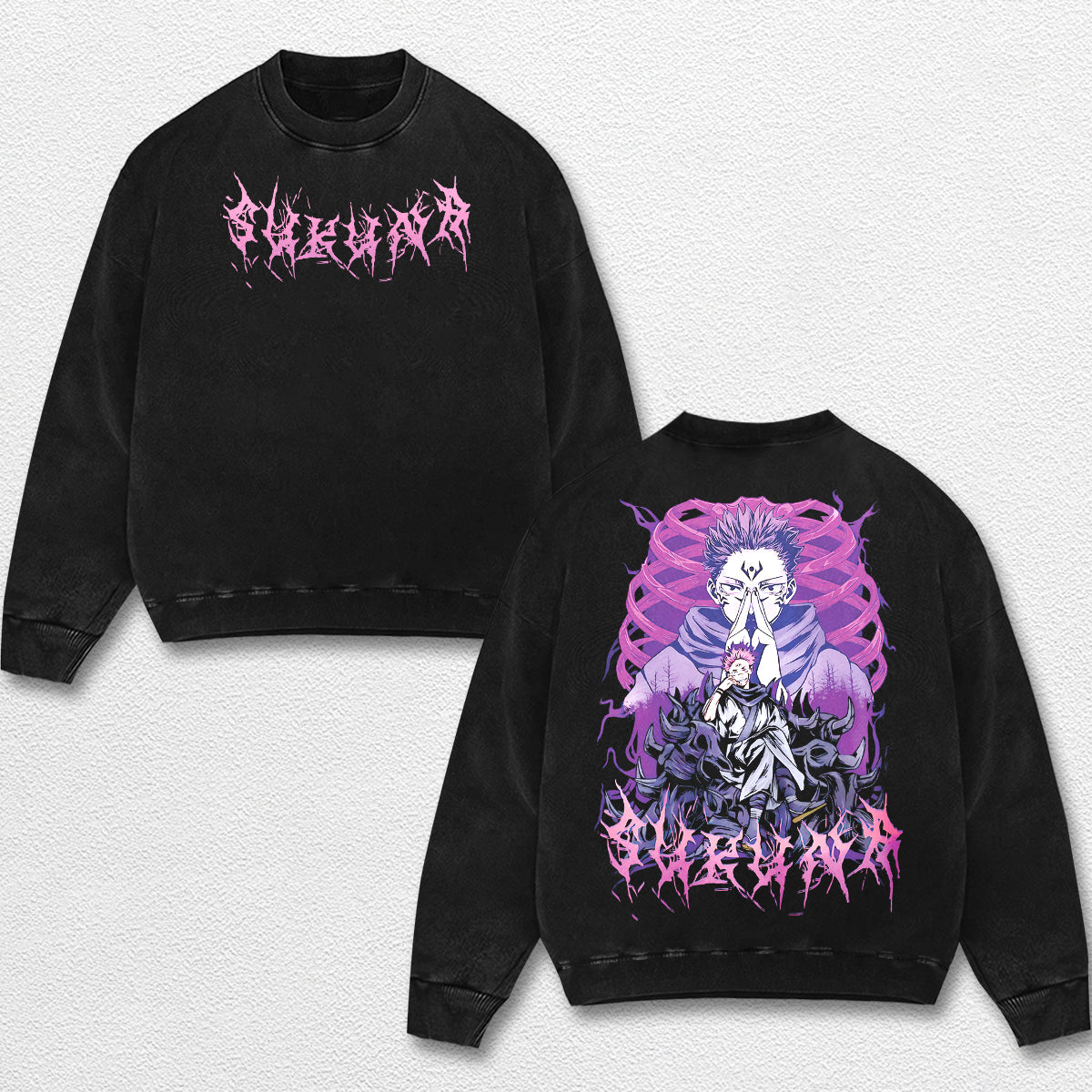 Retro Sukuna Dark Ritua - Jujutsu Kaisen Oversize Lightweight Acid Washed Hoodie Sweatshirt Tee, Anime Graphic Design Unisex Top Cotton Streetwear Shirt Clothes