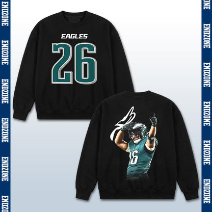 Saquon Barkley Philadelphia Eagles #26 Pointing Celebration Vintage Graphic Hoodie Sweatshirt T-Shirt, NFL Football Season Apparel, S. Barkley SB26 All-Pro Legend Retro Streetwear Tee, Philadelphia Football Fan Gift