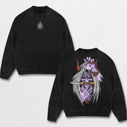Retro Minato Reaper Death Seal - Naruto Oversize Lightweight Acid Washed Hoodie Sweatshirt Tee, Anime Graphic Design Unisex Top Cotton Streetwear Shirt Clothes