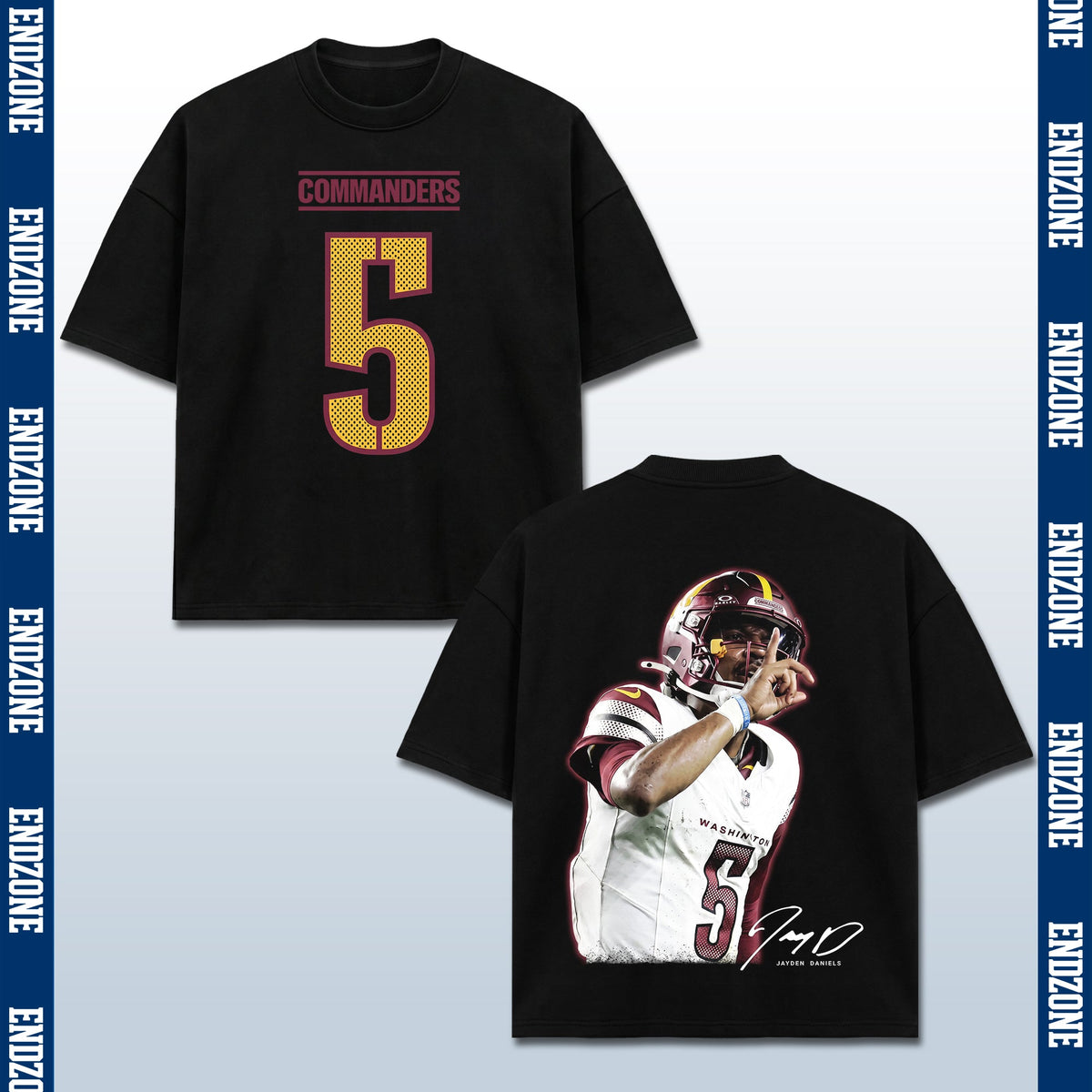 Jayden Daniels Washington Commanders #5 Finger Guns Celebration Vintage Graphic Hoodie Sweatshirt T-Shirt, NFL Football Season Apparel, J. Daniels JD5 ROY Legend Retro Streetwear Tee, Washington Football Fan Gift