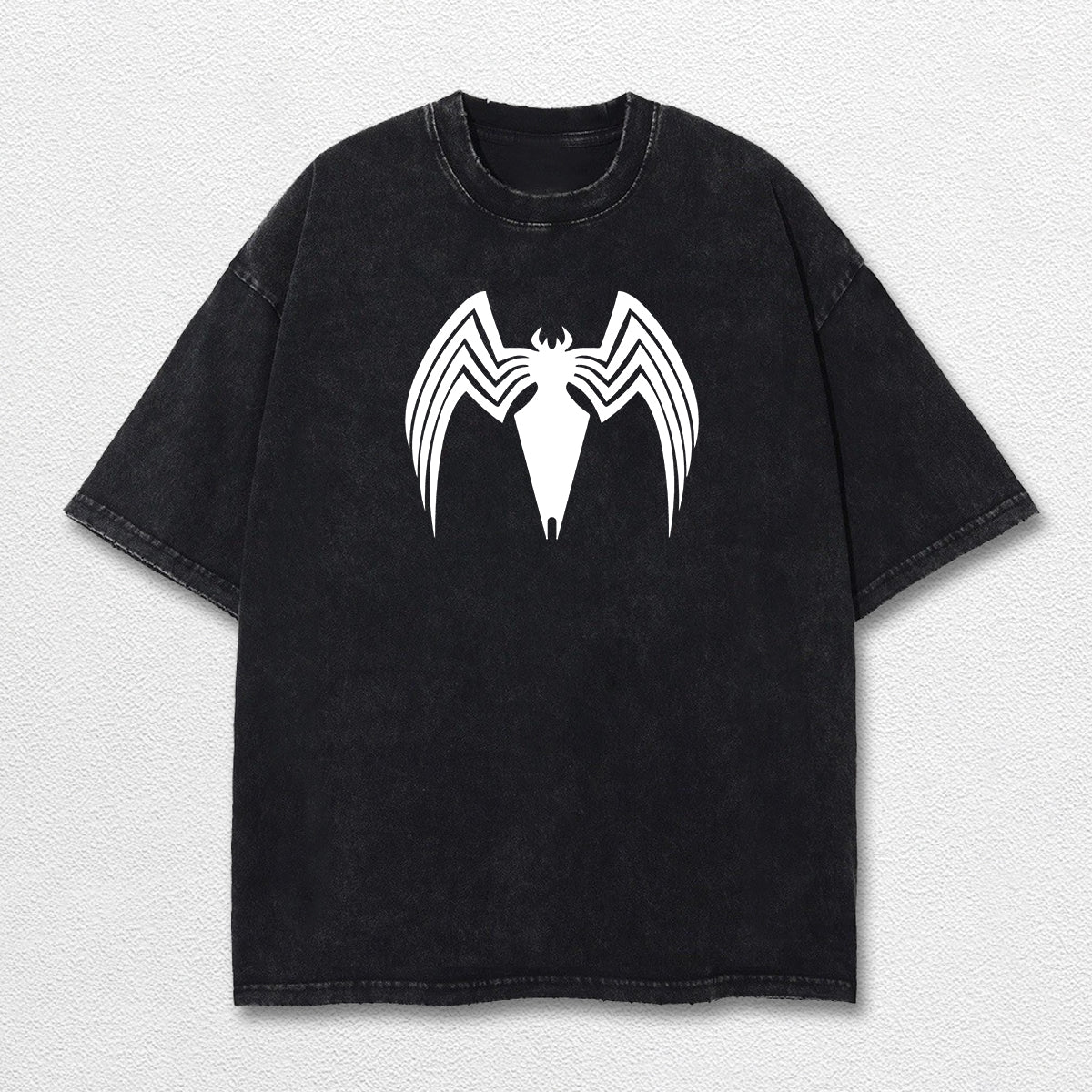 Spider Man Venom Hero Comic Double Printed Oversize Lightweight Acid Washed Tee, Character Marrvel Comics TV Series Graphic Design Unisex Top Cotton Streetwear T-Shirt Clothes Menswear