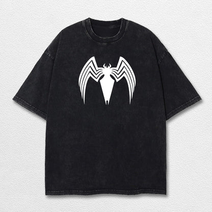 Spider Man Venom Hero Comic Double Printed Oversize Lightweight Acid Washed Tee, Character Marrvel Comics TV Series Graphic Design Unisex Top Cotton Streetwear T-Shirt Clothes Menswear