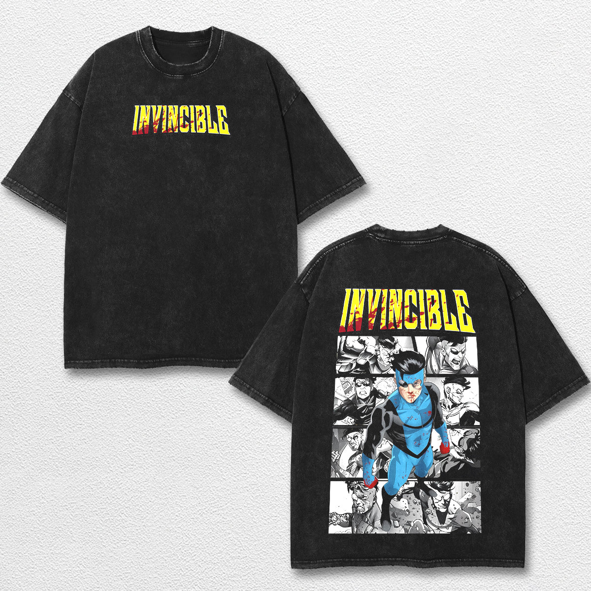 Retro Invincible Mark Grayson Blue Graphic Tee, Invincible MCU Animated Series T Shirt, Superhero Punch Comic Design, Oversized Streetwear Unisex Tee, Vintage Bloody Comic Style, Gift for Invincible Fan, Adult Animation Merch
