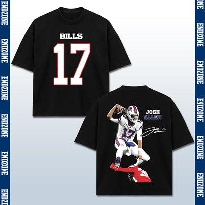 Josh Allen Buffalo Bills #17 Hurdling Tackler Vintage Graphic Hoodie Sweatshirt T-Shirt, NFL Football Season Apparel, J. Allen JA17 MVP Legend Retro Streetwear Tee, Buffalo Football Fan Gift