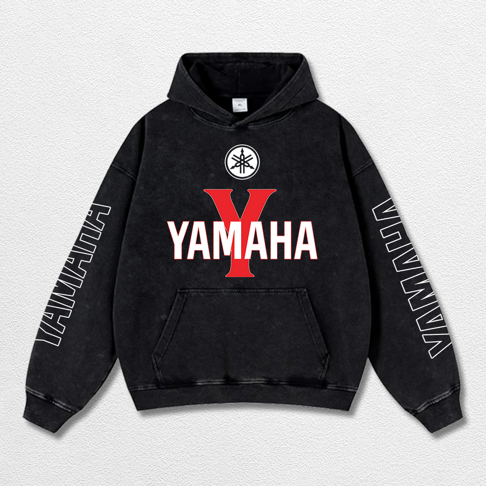 Retro Alpinestars Yamaha Racing Washed Hoodie MotoGP World Champion Enthusiast Apparel Streetwear Racing Team Super Motorsports Clothing Riders Motocross Off-Road Dirt Bike Fan Gear Cotton For Moto Fan