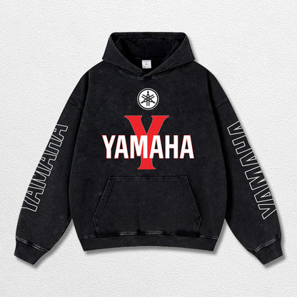 Retro Alpinestars Yamaha Racing Washed Hoodie MotoGP World Champion Enthusiast Apparel Streetwear Racing Team Super Motorsports Clothing Riders Motocross Off-Road Dirt Bike Fan Gear Cotton For Moto Fan