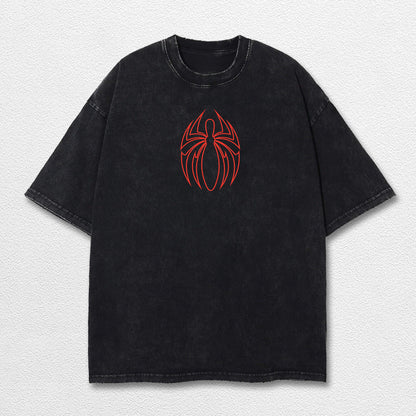 Spider Man Perfect Pose Hero Comic Double Printed Oversize Lightweight Acid Washed Tee, Character Marrvel Comics TV Series Graphic Design Unisex Top Cotton Streetwear T-Shirt Clothes Menswear