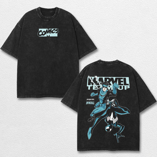Retro MTU Spiderman x Mark Grayson Graphic Tee, Invincible MCU Animated Series T Shirt, Superhero Punch Comic Design, Oversized Streetwear Unisex Tee, Vintage Bloody Comic Style, Gift for Invincible Fan, Adult Animation Merch