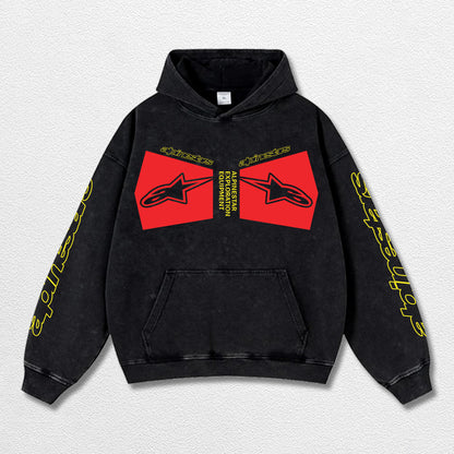 Retro Alpinestars Racing Washed Hoodie MotoGP World Champion Enthusiast Apparel Streetwear Racing Team Super Motorsports Clothing Riders Motocross Off-Road Dirt Bike Fan Gear Cotton For Moto Fan