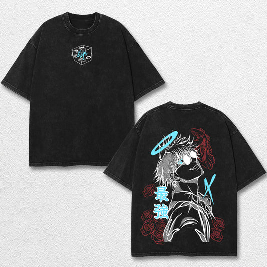 Retro Angel Gojo Satoru - Jujutsu Kaisen Oversize Lightweight Acid Washed Hoodie Sweatshirt Tee, Anime Graphic Design Unisex Top Cotton Streetwear Shirt Clothes