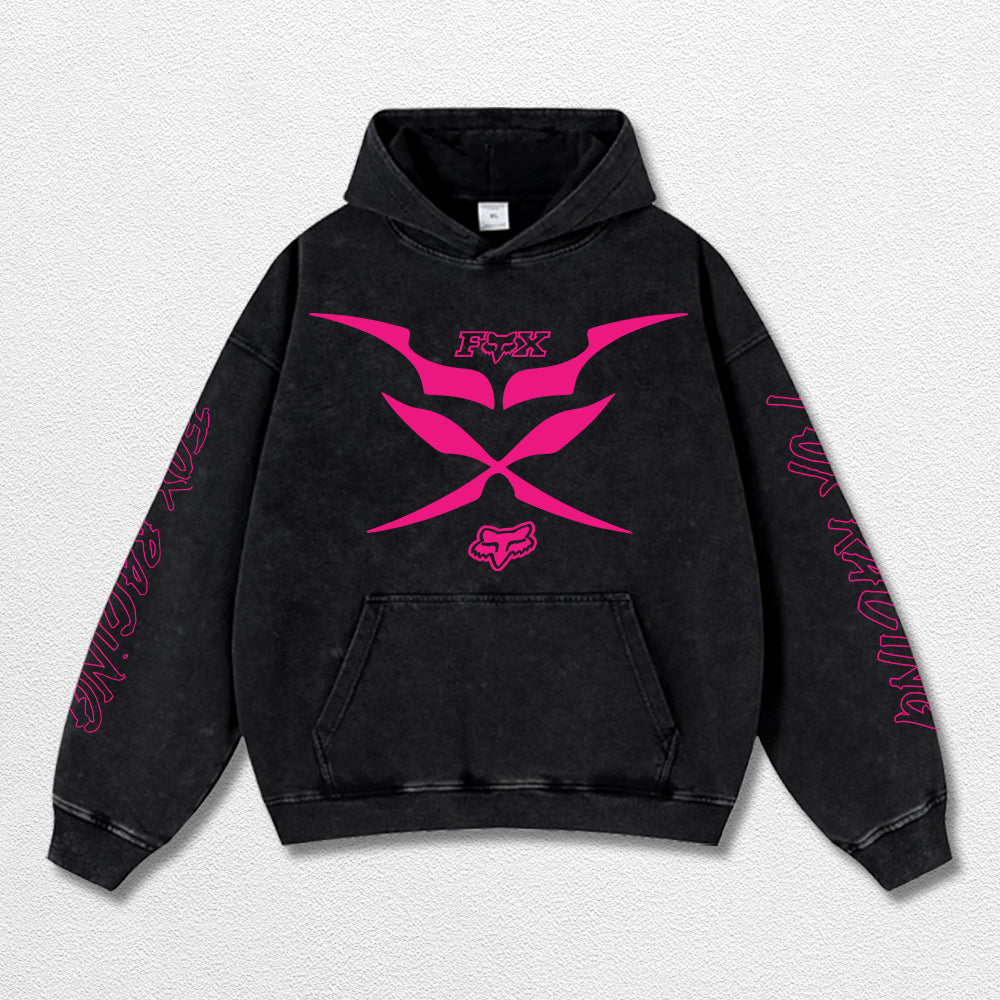 Retro Fox Racing Off Road Washed Hoodie MotoGP World Champion Enthusiast Apparel Streetwear Racing Team Super Motorsports Clothing Riders Motocross Off-Road Dirt Bike Fan Gear Cotton For Moto Fan