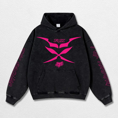 Retro Fox Racing Off Road Washed Hoodie MotoGP World Champion Enthusiast Apparel Streetwear Racing Team Super Motorsports Clothing Riders Motocross Off-Road Dirt Bike Fan Gear Cotton For Moto Fan
