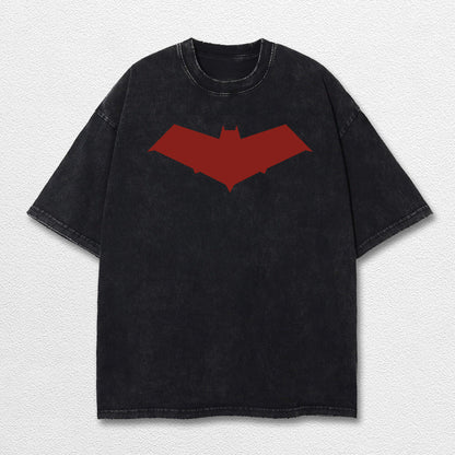 Red Hood Superhero DC Comic Double Printed Oversize Lightweight Acid Washed Tee, Character Comics TV Series Graphic Design Unisex Top Cotton Streetwear T-Shirt Clothes Menswear