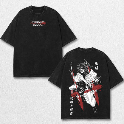 Retro Choso Piercing Blood - Jujutsu Kaisen Oversize Lightweight Acid Washed Hoodie Sweatshirt Tee, Anime Graphic Design Unisex Top Cotton Streetwear Shirt Clothes