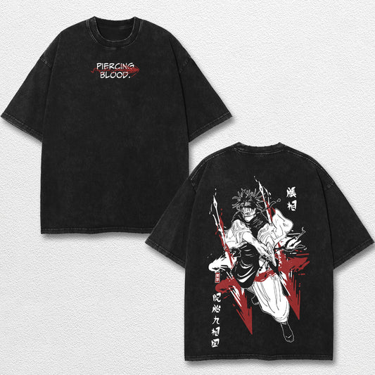 Retro Choso Piercing Blood - Jujutsu Kaisen Oversize Lightweight Acid Washed Hoodie Sweatshirt Tee, Anime Graphic Design Unisex Top Cotton Streetwear Shirt Clothes