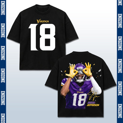 Justin Jefferson Minnesota Vikings #18 Griddy Celebration Vintage Graphic Hoodie Sweatshirt T-Shirt, NFL Football Season Apparel, J. Jefferson JJ18 Jetsetta Legend Retro Streetwear Tee, Minnesota Football Fan Gift