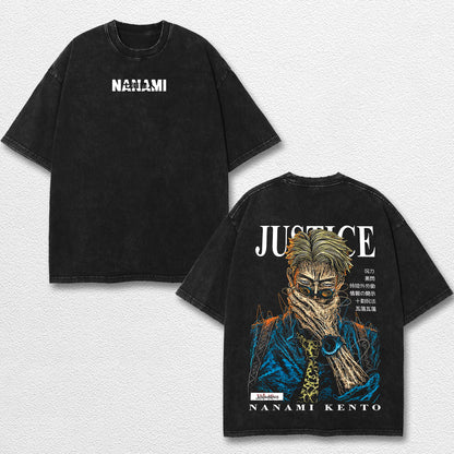 Retro Kento Nanami - Jujutsu Kaisen Oversize Lightweight Acid Washed Hoodie Sweatshirt Tee, Anime Graphic Design Unisex Top Cotton Streetwear Shirt Clothes