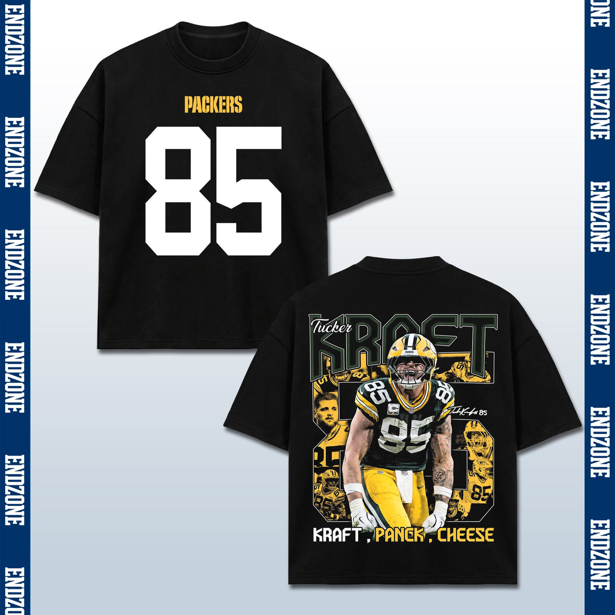 Tucker Kraft Green Bay Packers #85 Kraft, Panck, Cheese Vintage Graphic Hoodie Sweatshirt T-Shirt, NFL Football Season Apparel, T. Kraft TK85 Legend Retro Streetwear Tee, Green Bay Football Fan Gift