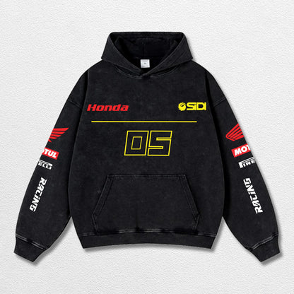 Retro Honda 05 Racing Washed Hoodie MotoGP World Champion Enthusiast Apparel Streetwear Racing Team Super Motorsports Clothing Riders Motocross Off-Road Dirt Bike Fan Gear Cotton For Moto Fan