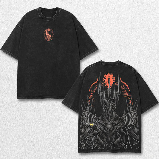Retro The Lord of the Rings Sauron Shirt – Eye of Sauron Graphic Tee, Dark Fantasy Oversized T Shirt for Men Women, Gothic Villain Aesthetic Streetwear, LOTR Merch, Medieval Fantasy Art Unisex Black Tee, Gift for Lord of the Rings Fan