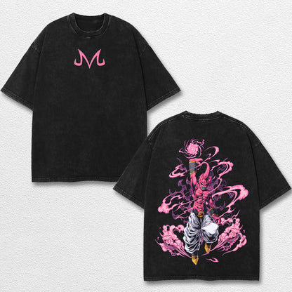 Retro Majin Buu Pink - Dragon Ball Z Oversize Lightweight Acid Washed Hoodie Sweatshirt Tee, Anime Graphic Design Unisex Top Cotton Streetwear Shirt Clothes