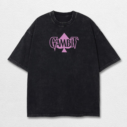 Gambit Xmen Hero Comic Double Printed Oversize Lightweight Acid Washed Tee, Character Marrvel Comics TV Series Graphic Design Unisex Top Cotton Streetwear T-Shirt Clothes Menswear