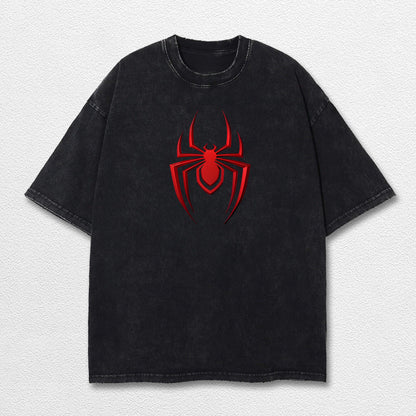 Miles Morales Spider-Verse Hero Comic Double Printed Oversize Lightweight Acid Washed Tee, Character Marrvel Comics TV Series Graphic Design Unisex Top Cotton Streetwear T-Shirt Clothes Menswear