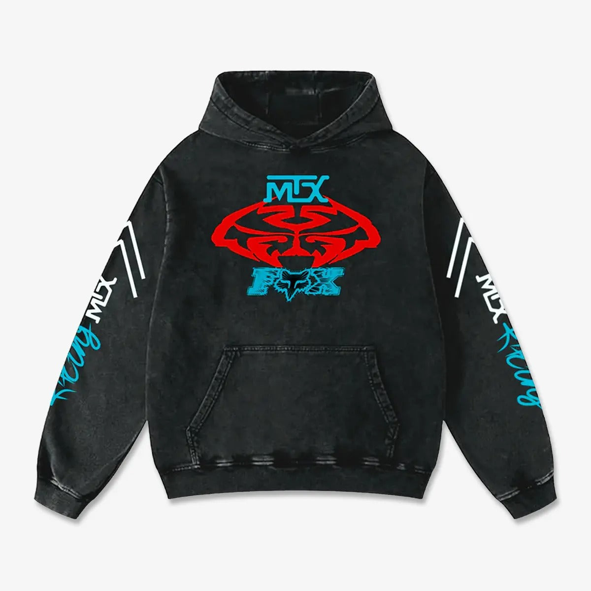 MTX Fox Racing Biker Hoodie Washed Vintage MotoGP Racing Streetwear, Motorcycle Graphic Hoodie Unisex, Designed for Motor Fans, Sportbike Culture, Speed Lovers & Urban Motorbike Style